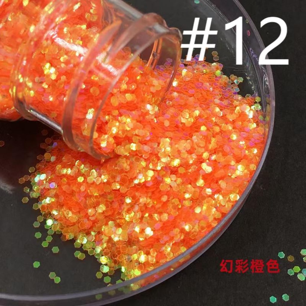 Laser/Holographic Golden Powder,DIY Small Glitter Transparent Sequins,Solid Color,1mm,1 bottle 30ml/1.05floz ,12 Colors