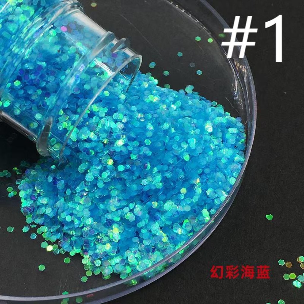 Laser/Holographic Golden Powder,DIY Small Glitter Transparent Sequins,Solid Color,1mm,1 bottle 30ml/1.05floz ,12 Colors