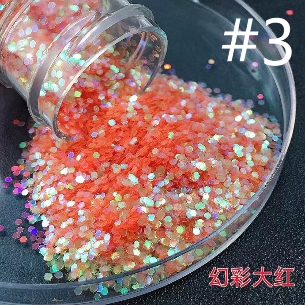 Laser/Holographic Golden Powder,DIY Small Glitter Transparent Sequins,Solid Color,1mm,1 bottle 30ml/1.05floz ,12 Colors