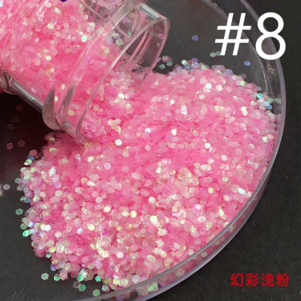 Laser/Holographic Golden Powder,DIY Small Glitter Transparent Sequins,Solid Color,1mm,1 bottle 30ml/1.05floz ,12 Colors