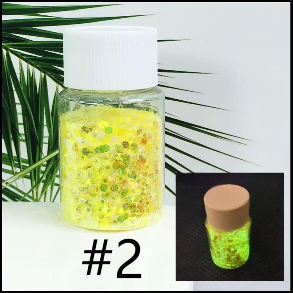 Mixed Fluorescent Laser/Holographic Golden Powder,DIY Luminious Transparent Glitter Sequins,1mm,1 bottle 30ml/1.05floz ,12 Colors